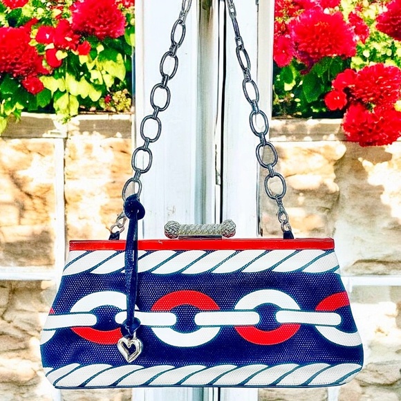 Brighton Red White Blue Canvas Chain Clutch Bag - Picture 2 of 7